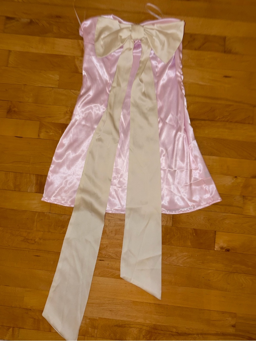 SHEIN Pink Satin Mini Dress with Ivory Bow Accent